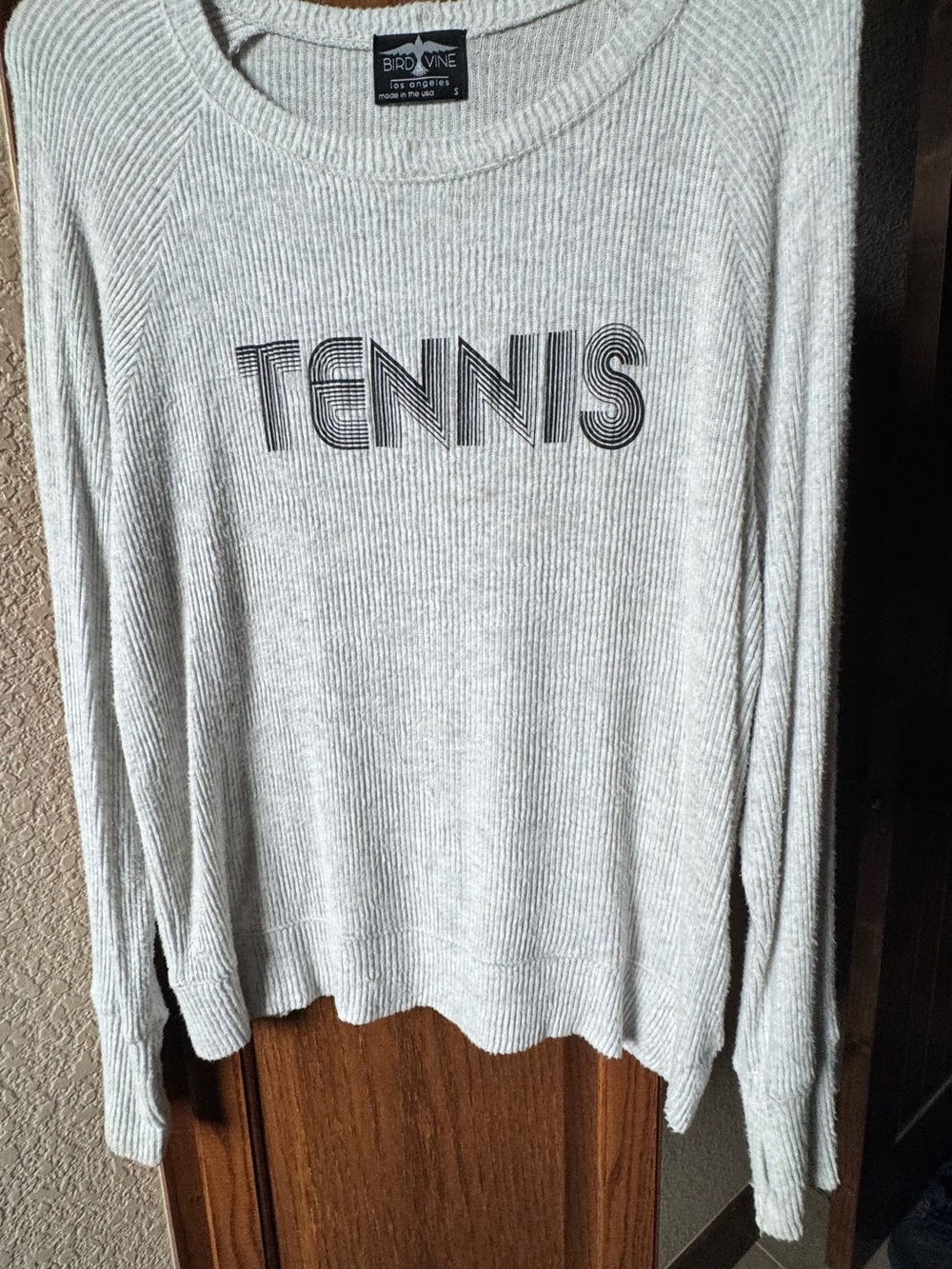 Ivory 'TENNIS' Long Sleeve Ribbed Tee